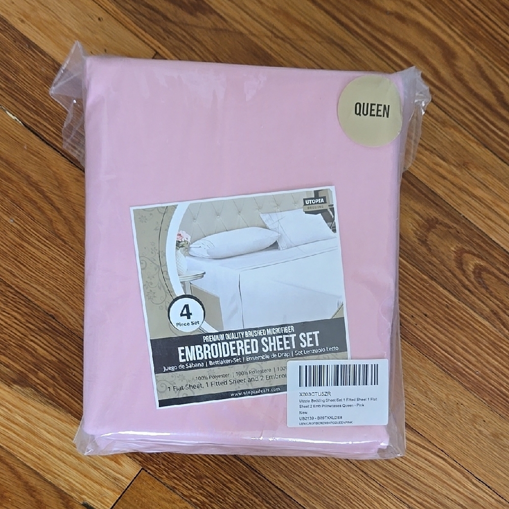 Pink Embroidered Sheet Set - Queen